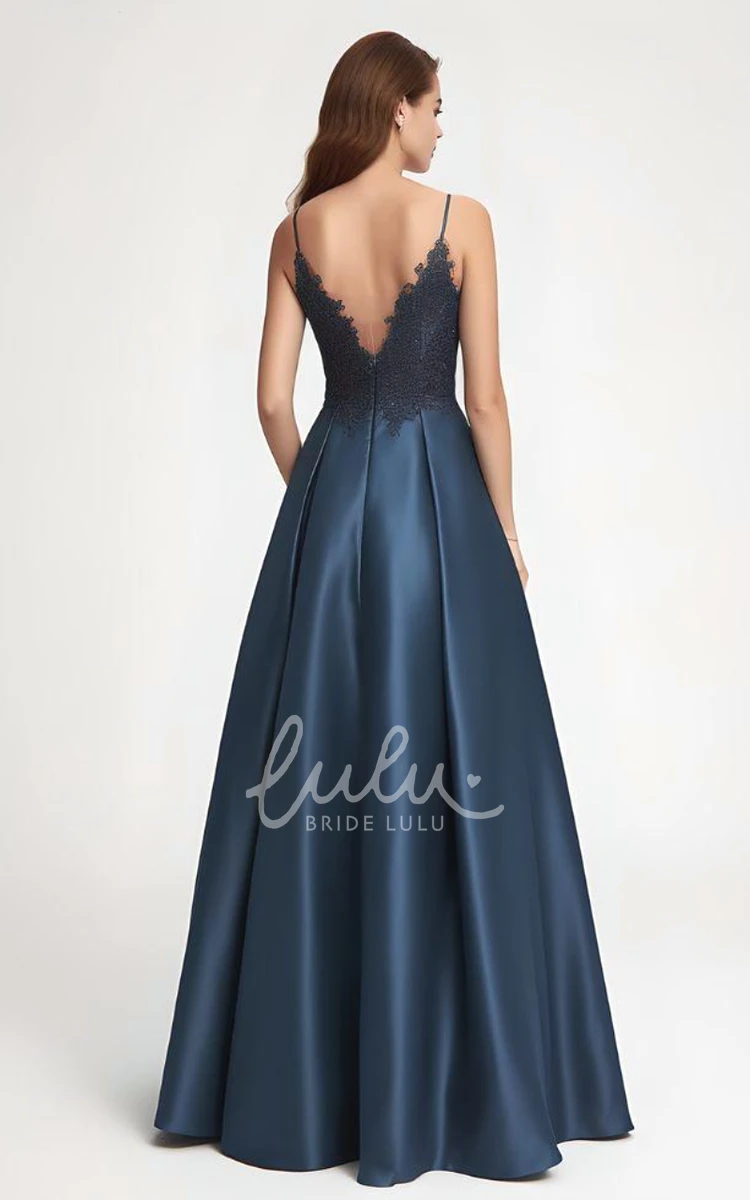 Satin A-line Evening Dress with Spaghetti Straps and Front Split Bohemian Evening Dress with Satin and A-line Silhouette