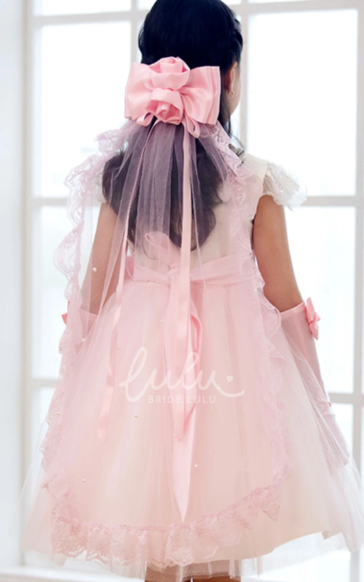 Ruffled Lace Tier Tulle Veil with Bow for Flower Girls Wedding Dress Accessories