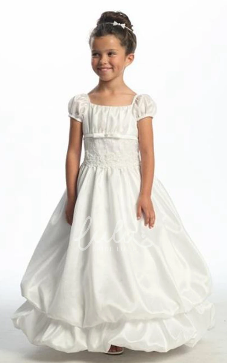 Lace Ankle-Length Flower Girl Dress with Split-Front and Ribbon