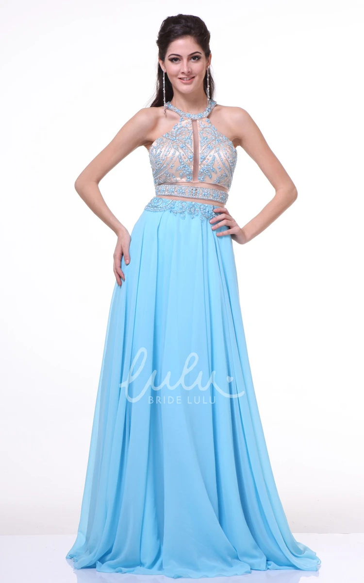 A-Line Chiffon Straps Bridesmaid Dress with Beading and Pleats High Neckline