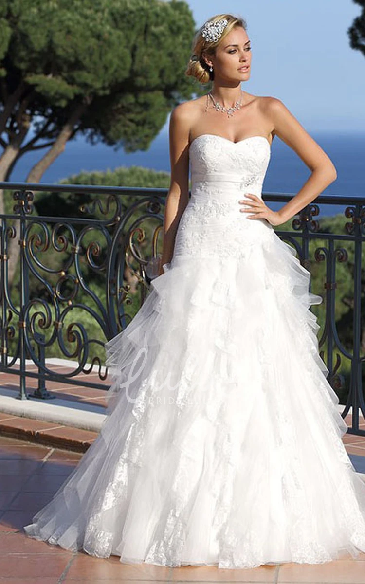 Jeweled Lace Sweetheart Wedding Dress with Tulle and Cascading Ruffles