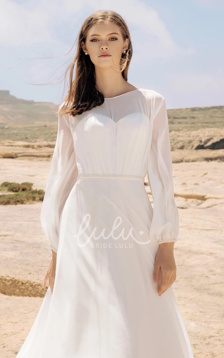 Poet Long Sleeve A-line Chiffon Wedding Dress with Ruching Casual and Chic