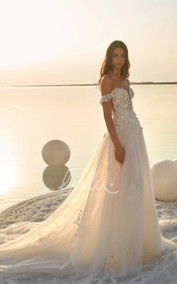 Chiffon A-Line V-neck Balloon Sleeve Wedding Dress Beach Style Elegant