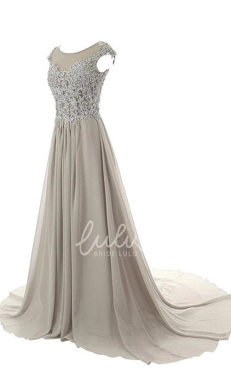 Chiffon Floor Length Formal Dress with Beaded Lace Appliques