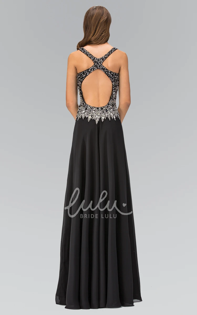 Chiffon A-Line V-Neck Beaded Sleeveless Dress