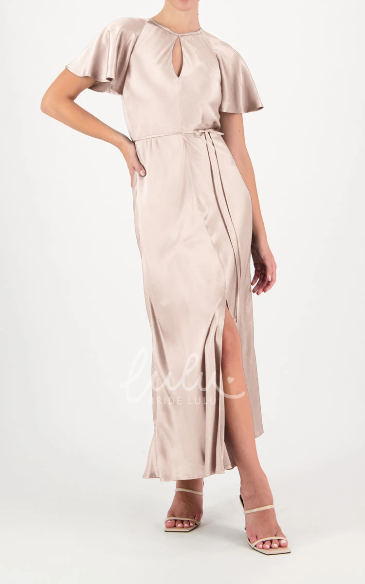 Notched Neckline Charmeuse A-line Bridesmaid Dress with Sash Simple & Classy