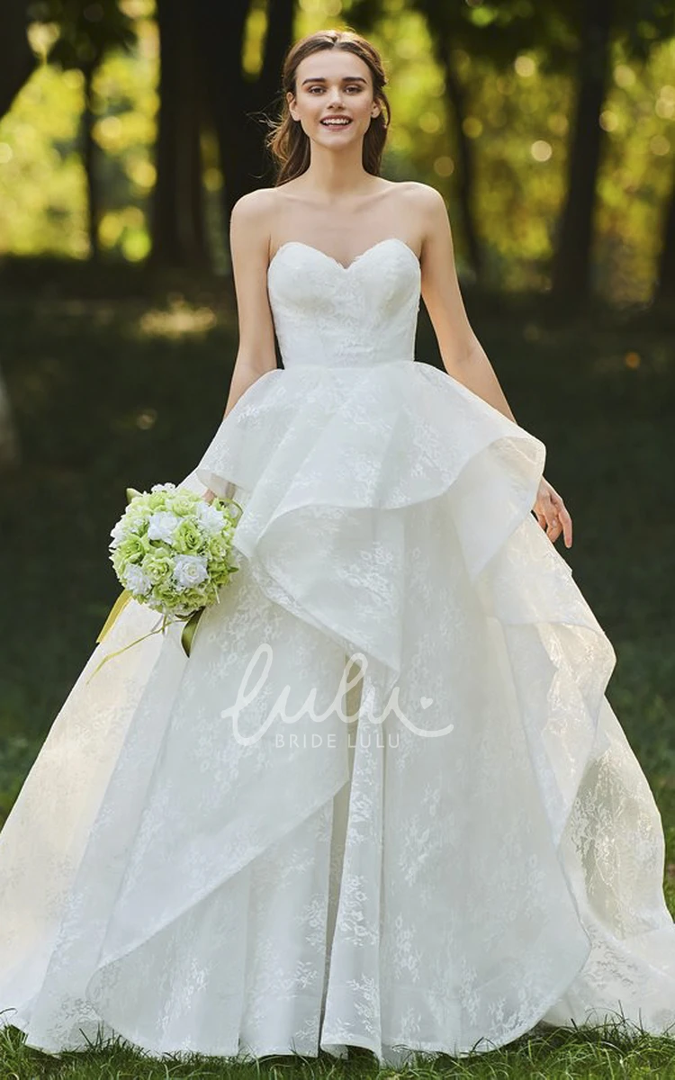 Cascading Ruffles Bridal Ball Gown Lace Sweetheart Sleeveless Open Back Cascading Ruffles Bridal Ball Gown