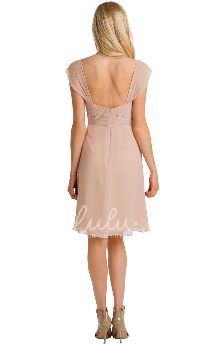 Cap Sleeve Chiffon Bridesmaid Dress with Ruched V-Neck Multi-Color Convertible