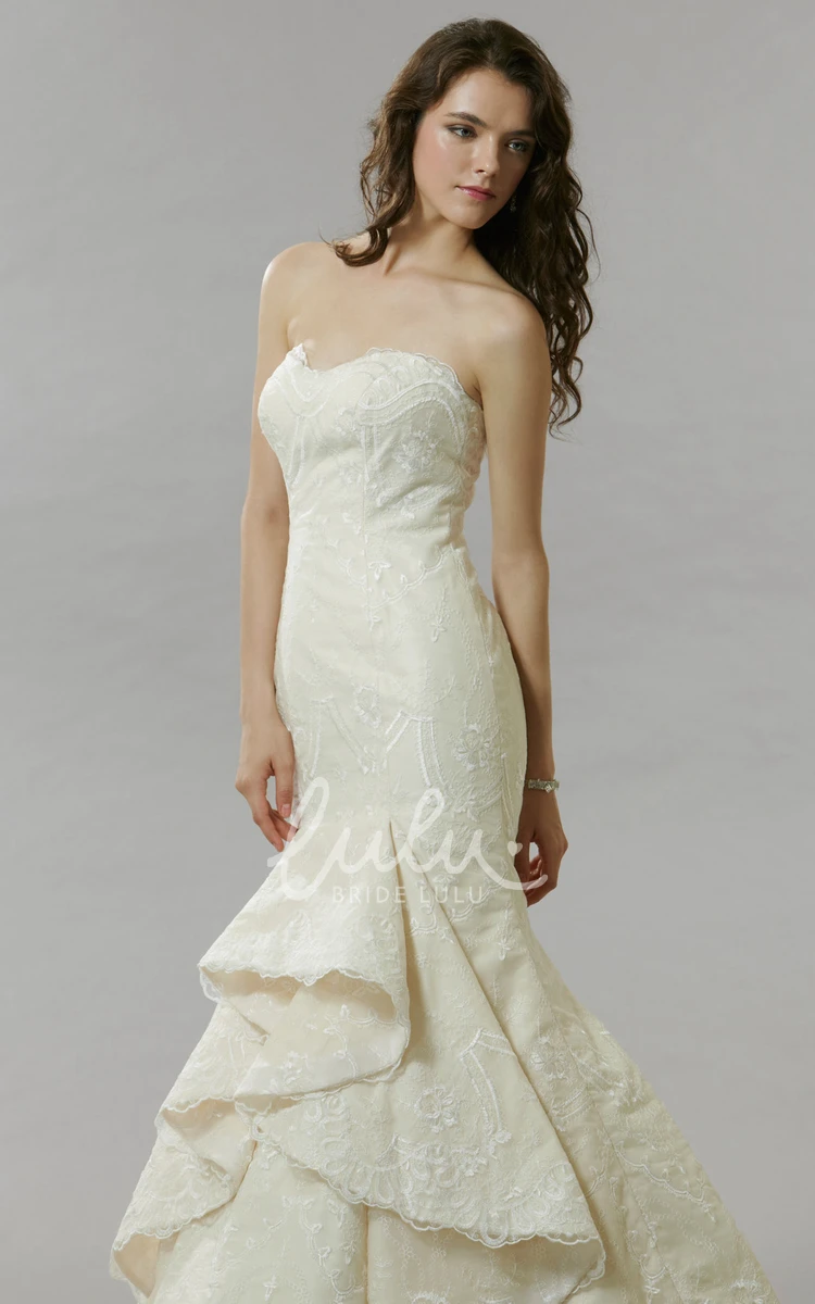 Strapless Mermaid Wedding Dress with Applique Detail Draping and Court Train
