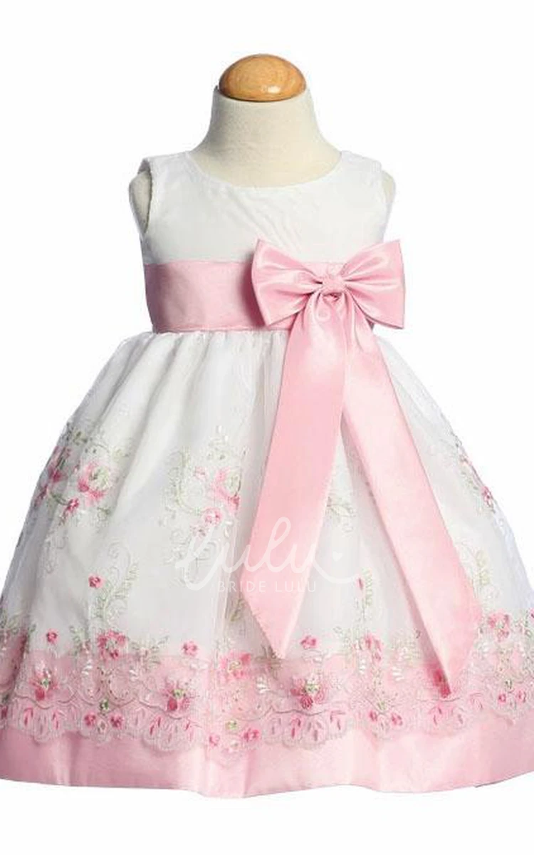 Organza&Taffeta Flower Girl Dress with Embroidery Tea-Length Bowed Split