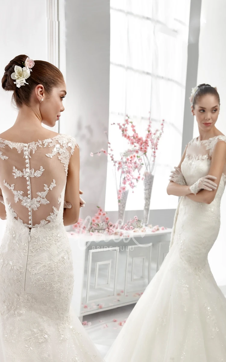 Illusive Neckline Sheath Wedding Dress with Jewel Neck and Mermaid Silhouette