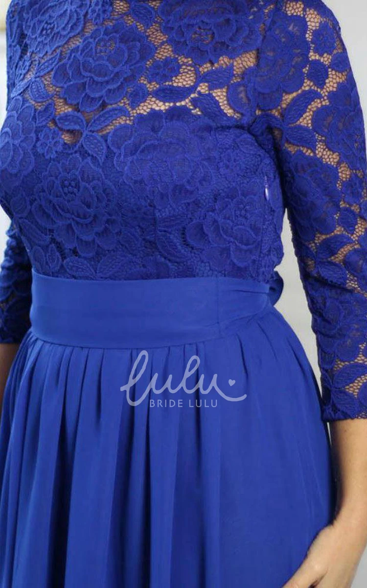 Lace Top Chiffon Dress with Illusion 3/4 Sleeves for Modern Bridesmaids