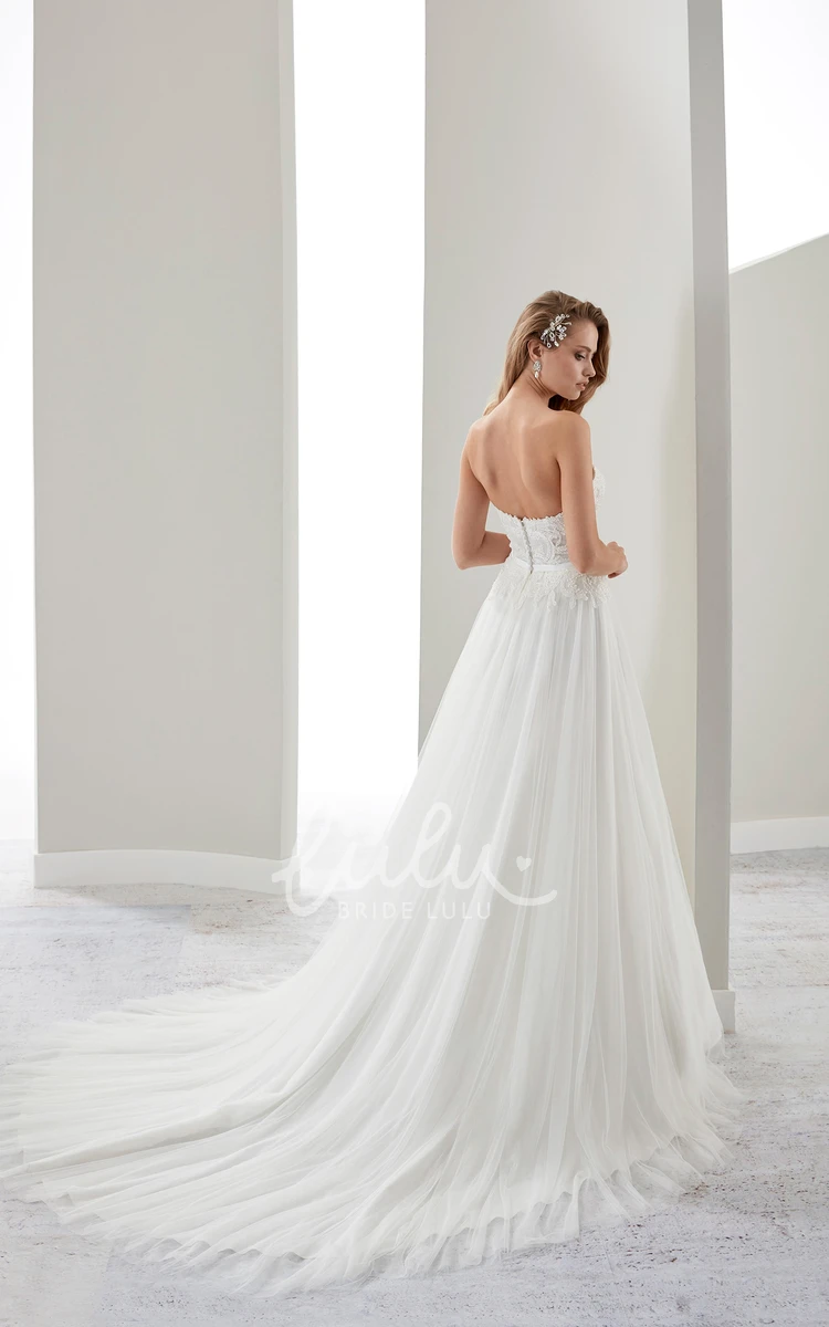 Strapless Floral Lace Bridal Gown with Draping and Open Back Unique Wedding Dress