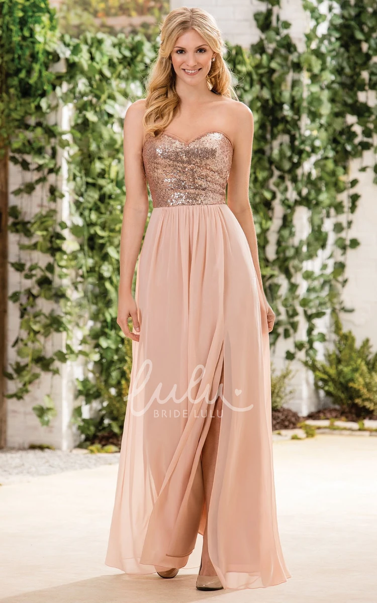 Sequined A-Line Gown with Front Slit Sweetheart Bodice