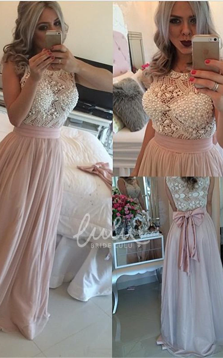 Pearls Chiffon Evening Dress Sleeveless Glamorous Formal Dress