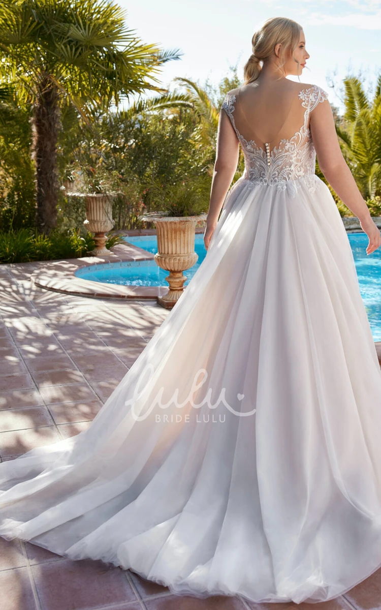 Lace A-Line Chiffon Wedding Dress with V-Neck and Cap Sleeves Elegant Bridal Gown