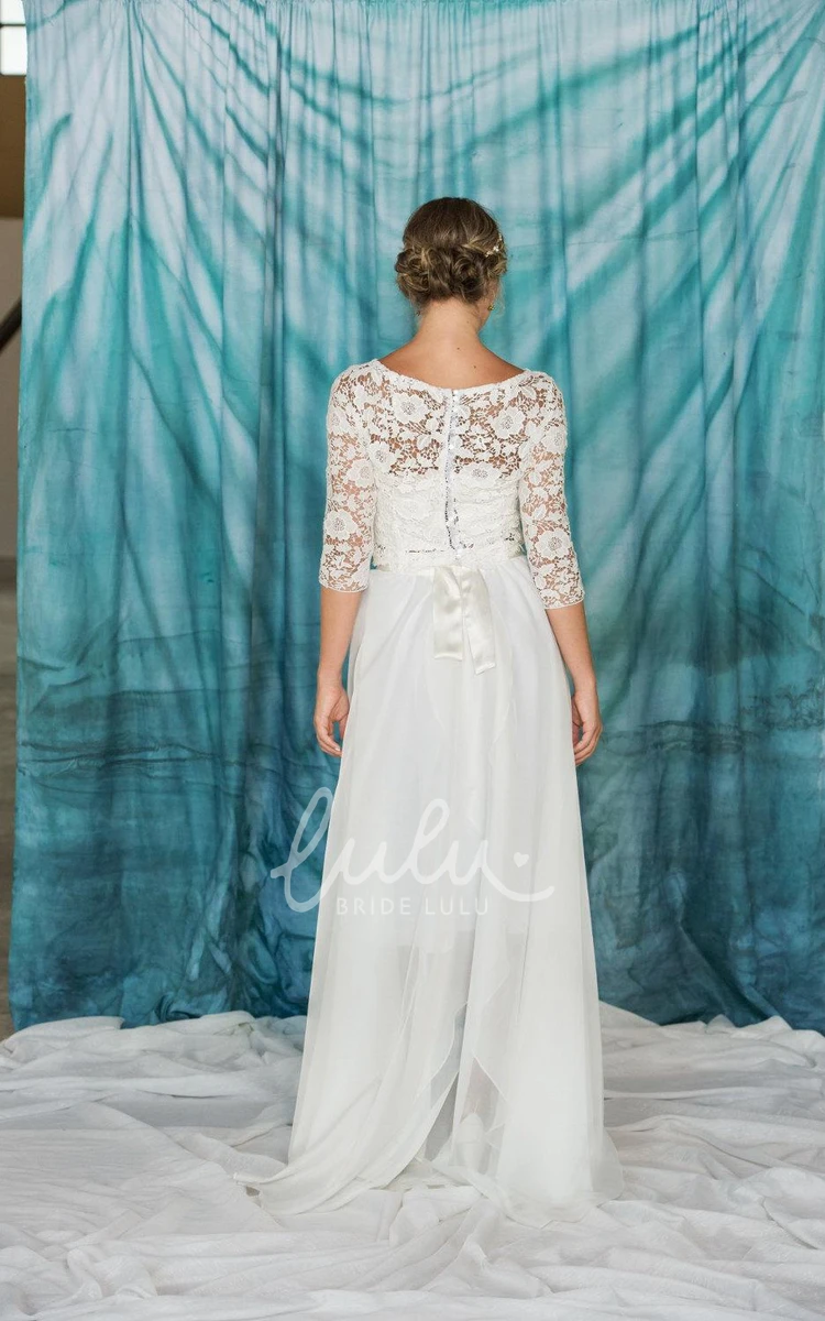 Buttoned Lace Wedding Dress with 3-4 Sleeves
