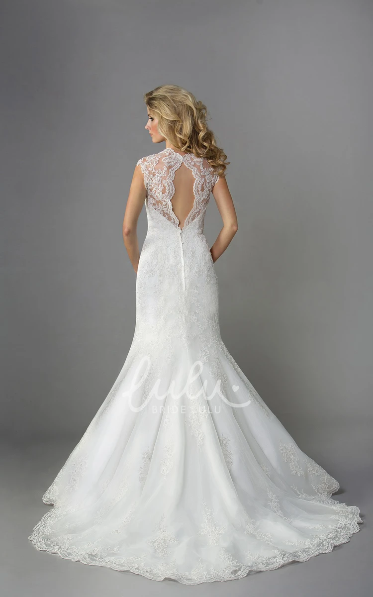 Cap-Sleeved Mermaid Wedding Dress V-Neck Keyhole Back