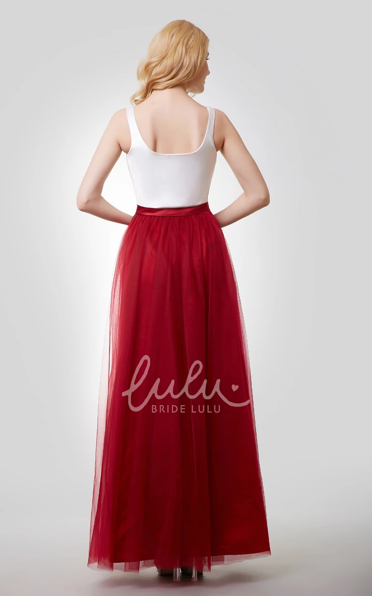 Color Block A-Line Tulle Bridesmaid Dress with Bateau Neck