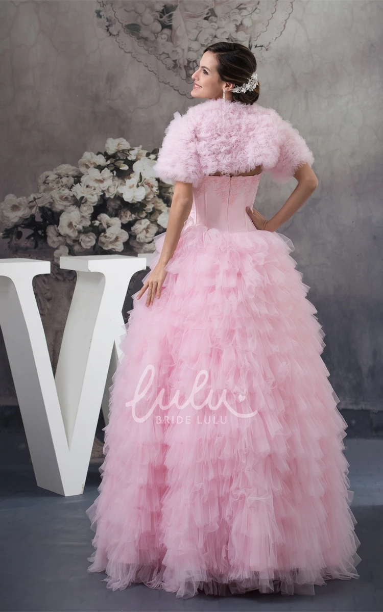 Ruffled Tulle Ball Gown Quinceanera Dress with Bolero Strapless Formal Dress