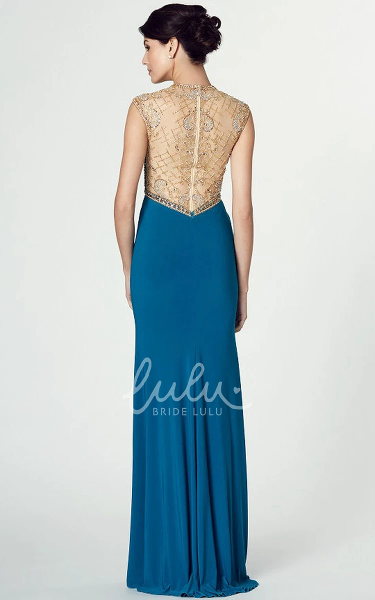 Illusion High Neck Split-Front Prom Dress with Beading Floor-Length