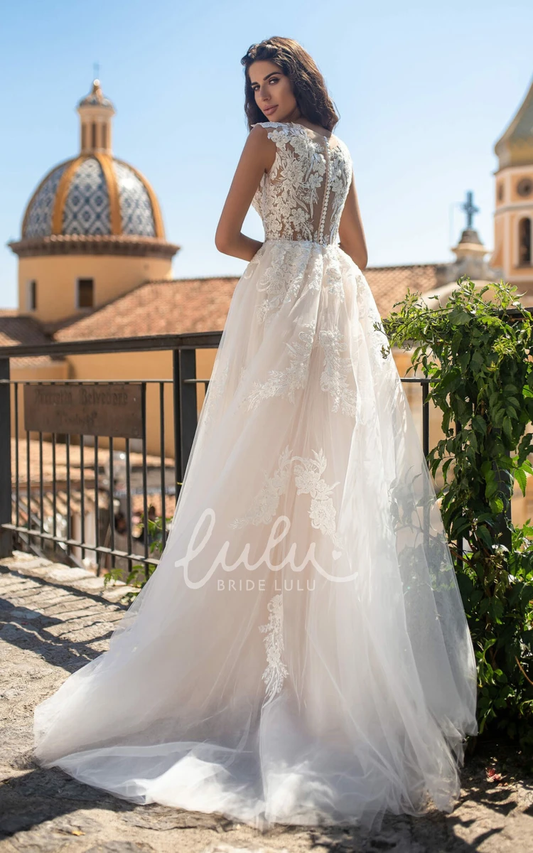 Sleeveless Tulle A-Line Wedding Dress with Button Back Elegant Wedding Dress