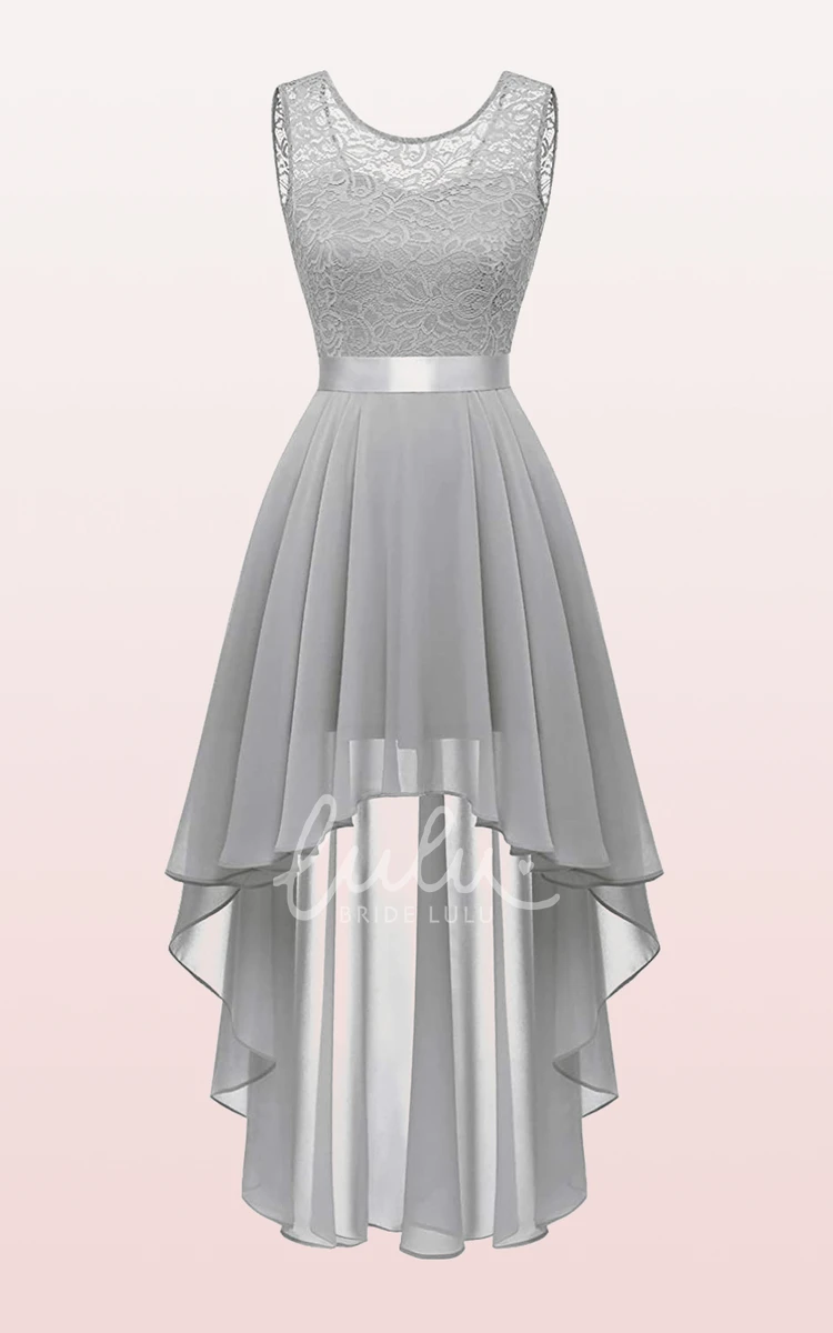 Chiffon Bateau A-line Bridesmaid Dress with Sash/Ribbon High-Low
