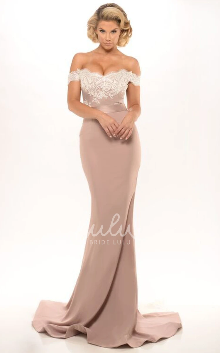 Backless Mermaid Jersey Prom Dress with Off-The-Shoulder Neckline and Sweep Train