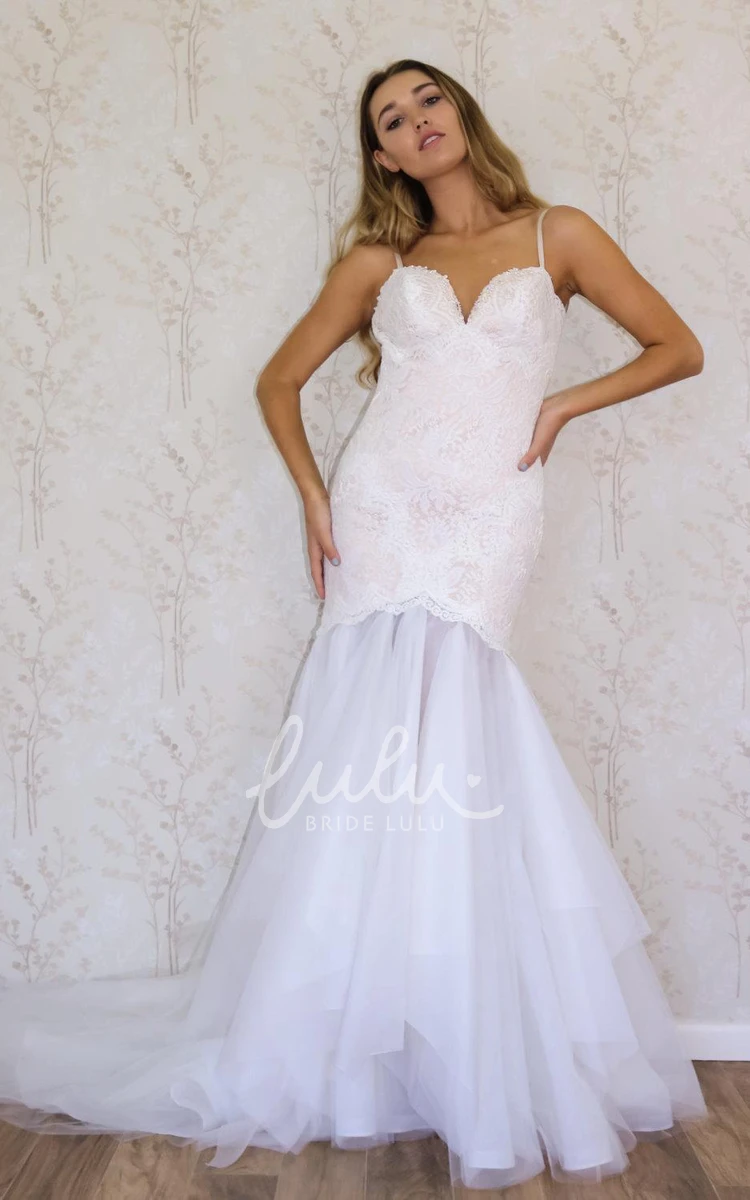 Spaghetti Strap Mermaid Wedding Dress Lace and Tulle for a Romantic Look