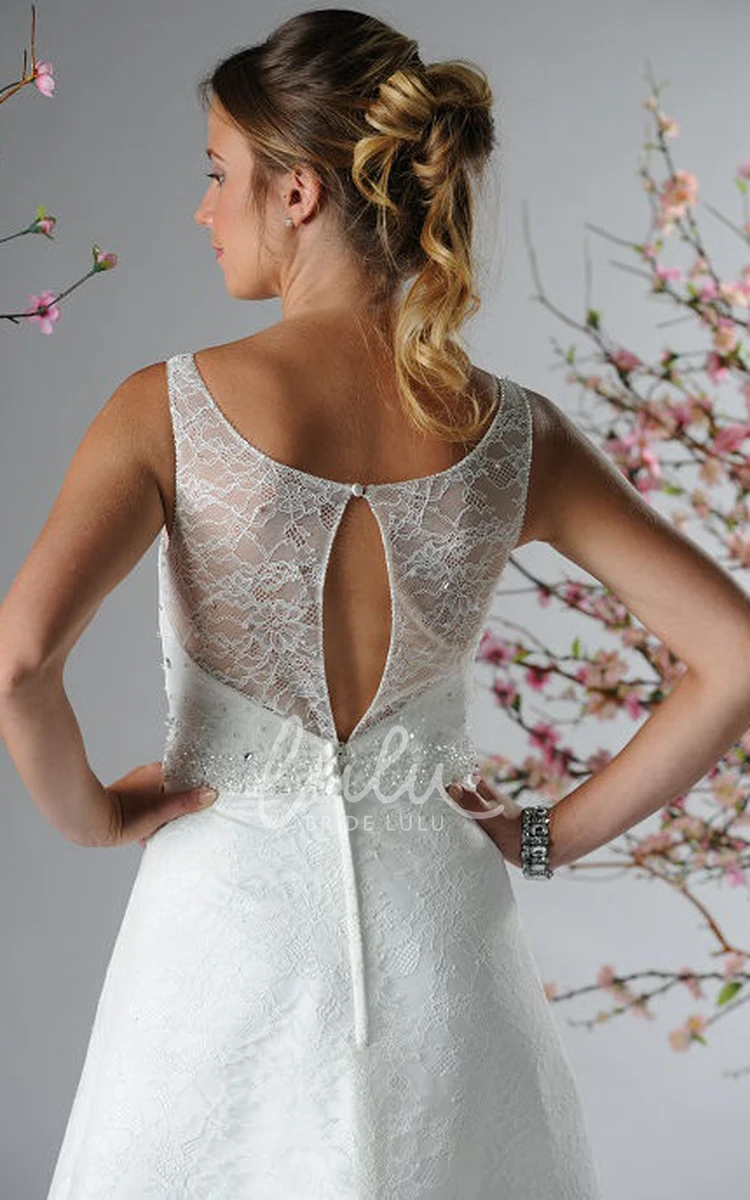 A-Line Lace Wedding Dress with Crystal Top and Back Button