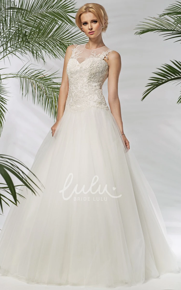 Sleeveless Tulle Wedding Dress with Beading Ball Gown Maxi