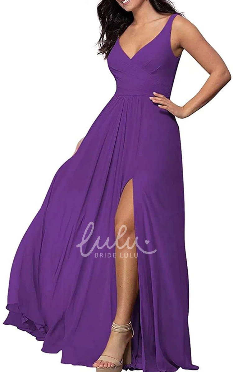 V-Neck Chiffon A-Line Bridesmaid Dress with Split Front Modern & Unique