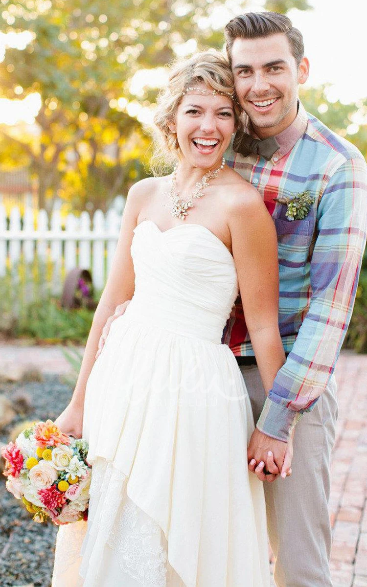 High-Low Chiffon Wedding Dress with Sweetheart Neckline and Crystal Detailing Modern Wedding Dress