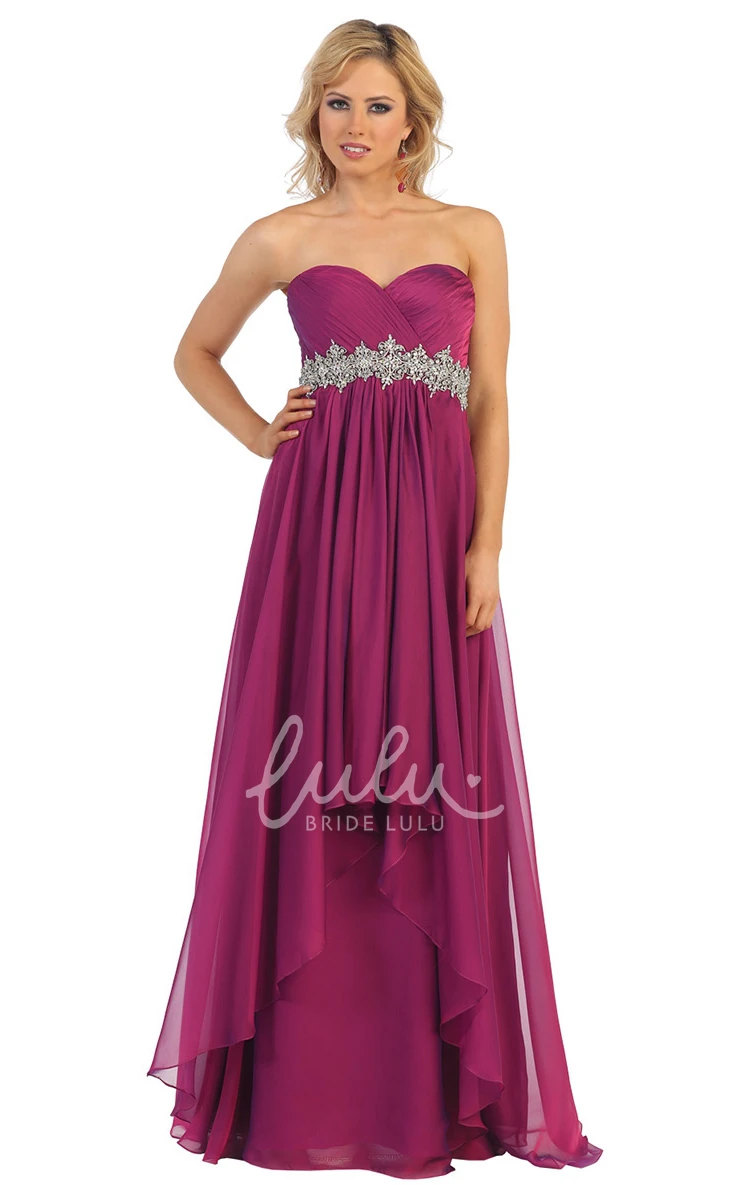 Sweetheart Empire Chiffon Dress with Criss Cross and Waist Jewellery A-Line Formal Dress