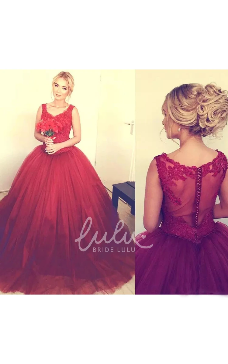 Elegant Lace V-neck Ball Gown Tulle Dress