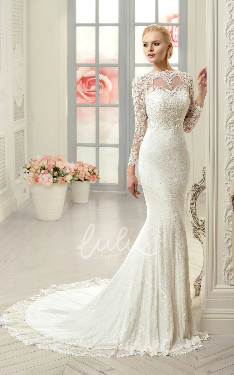 Illusion Lace Sheath Bridesmaid Dress with Long Sleeves and Appliques