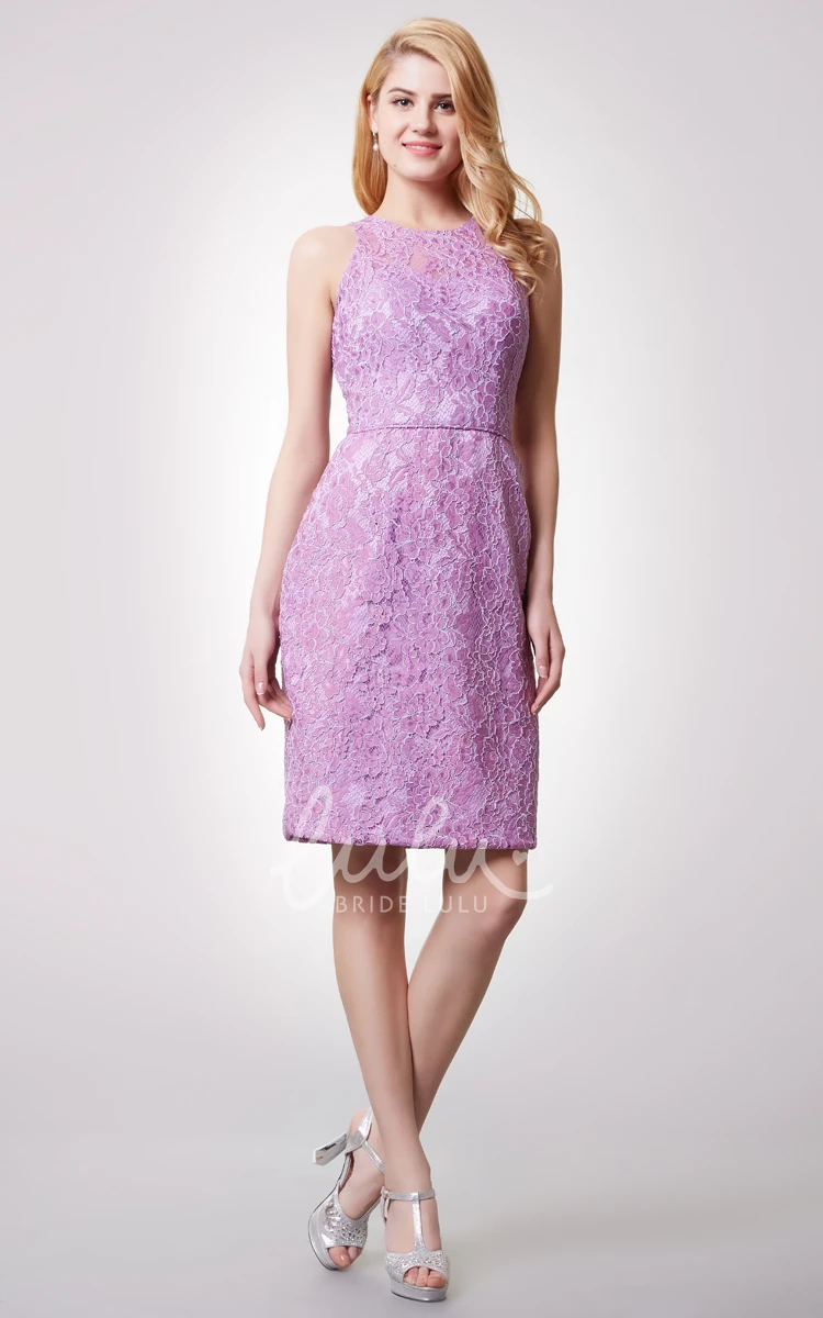 Jewel Neck Lace Short Dress with Keyhole Back for Prom