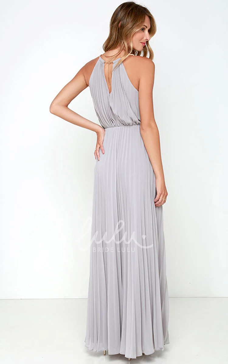 Pleated Chiffon Dress Long Sleeveless & Charming