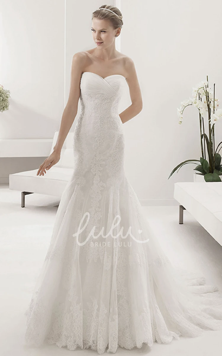 Lace Mermaid Wedding Dress with Criss-Cross Sweetheart and Pleated Skirt