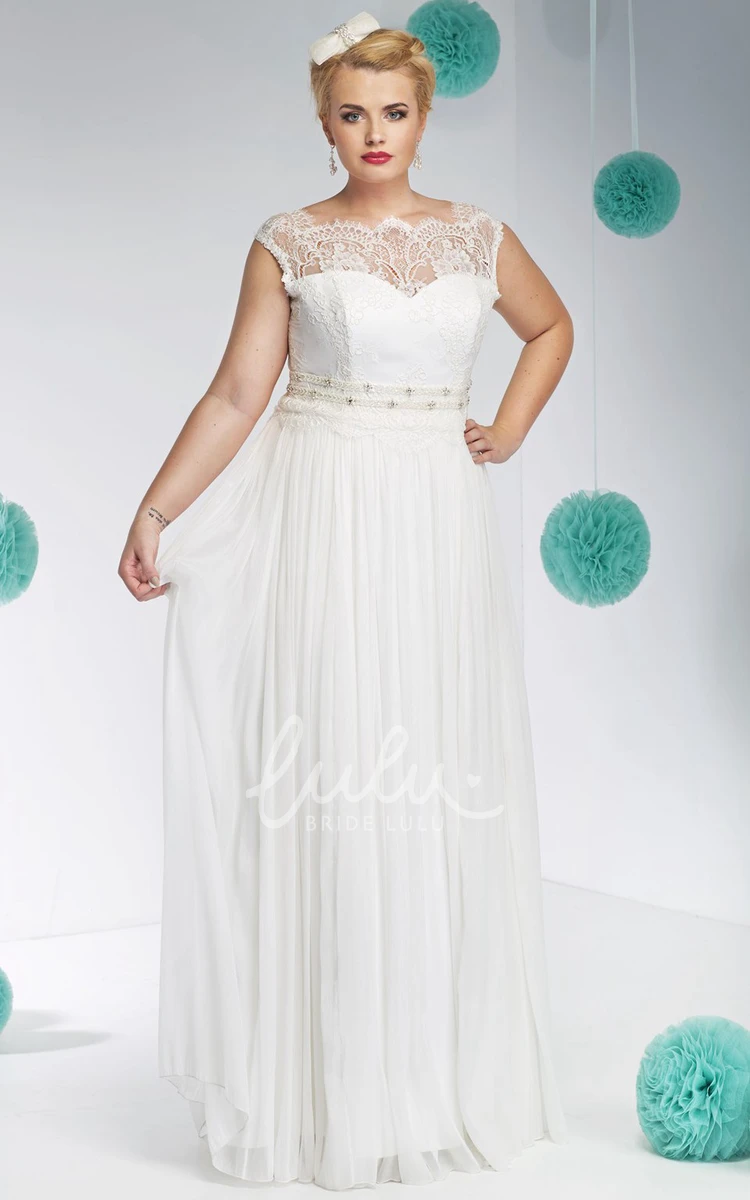 Jeweled Tulle&Lace Plus Size Wedding Dress with Bateau Neck