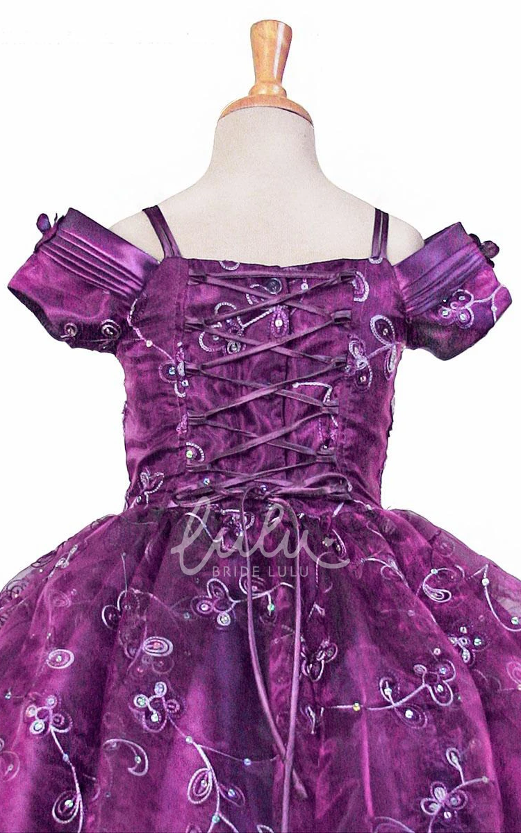 Lace&Sequins Tea-Length Flower Girl Dress with Split-Front Tiers