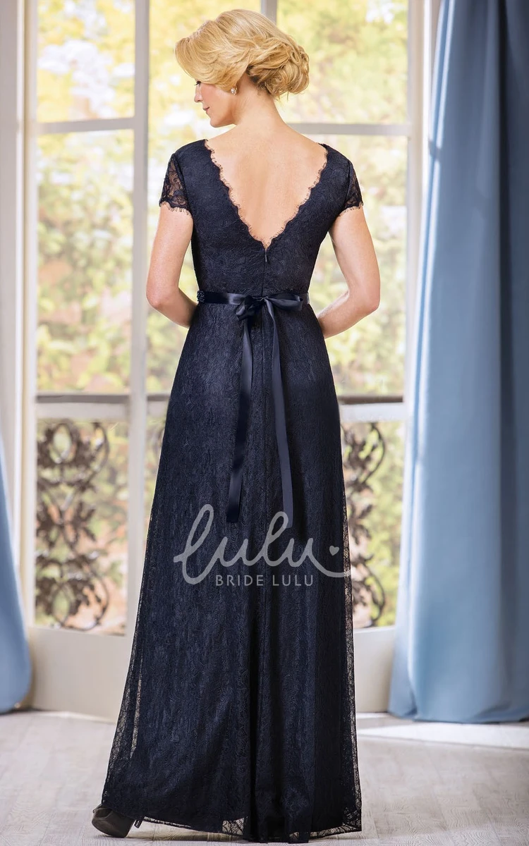 Long Sleeve V-Neck Lace Mother of the Bride Dress with Jeweled Bow