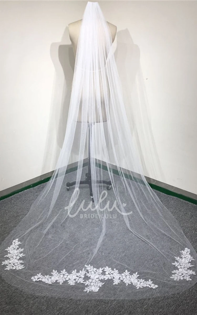 Ethereal Soft Tulle Wedding Veil Unique Bridal Accessory with Lace Applique