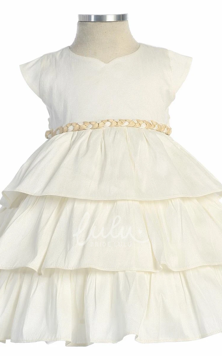 Cap-Sleeve Bowed Flower Girl Dress Simple and Elegant Dress for Girls