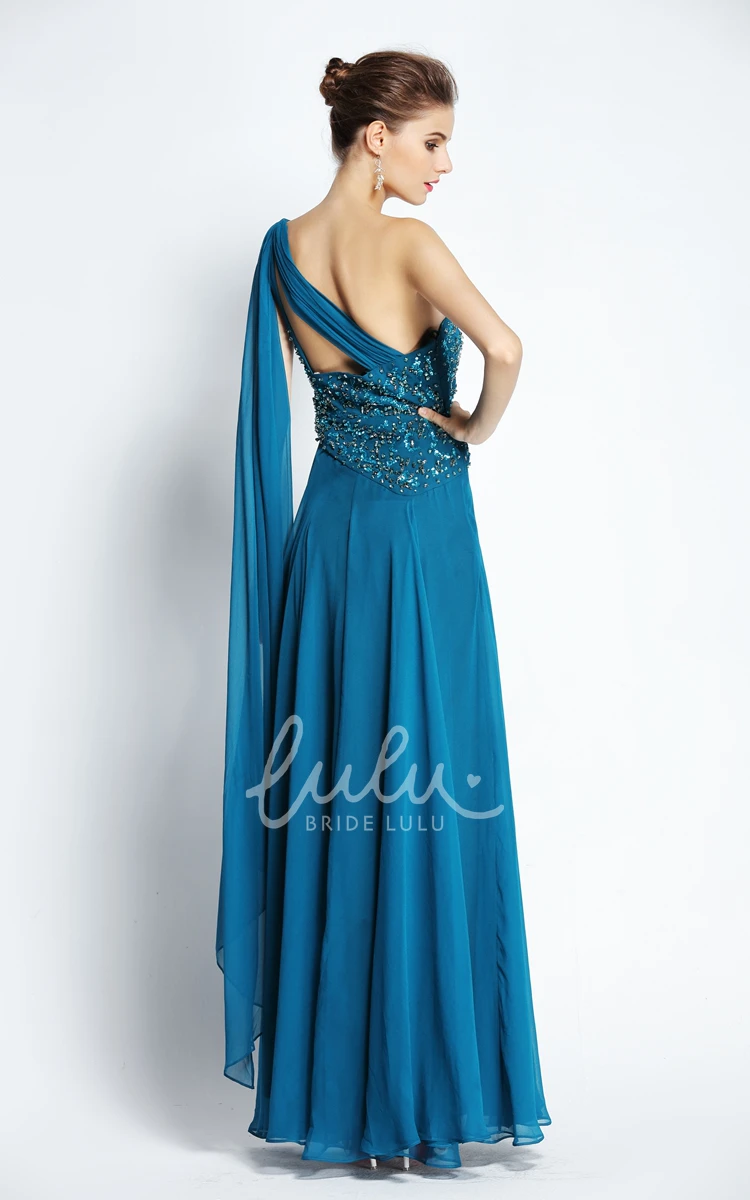 A-Line Satin Prom Dress with Beading Floor-length Jewel