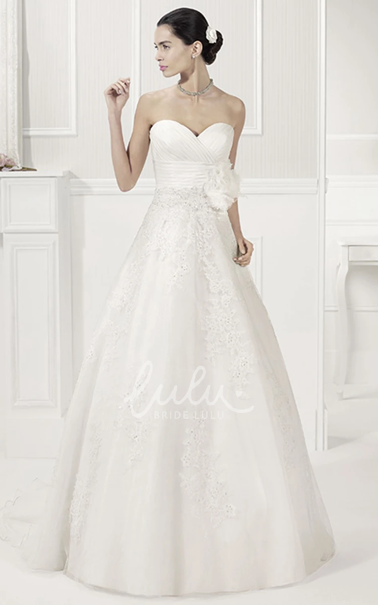 Appliqued Tulle Wedding Dress with Lace Sleeves Sweetheart