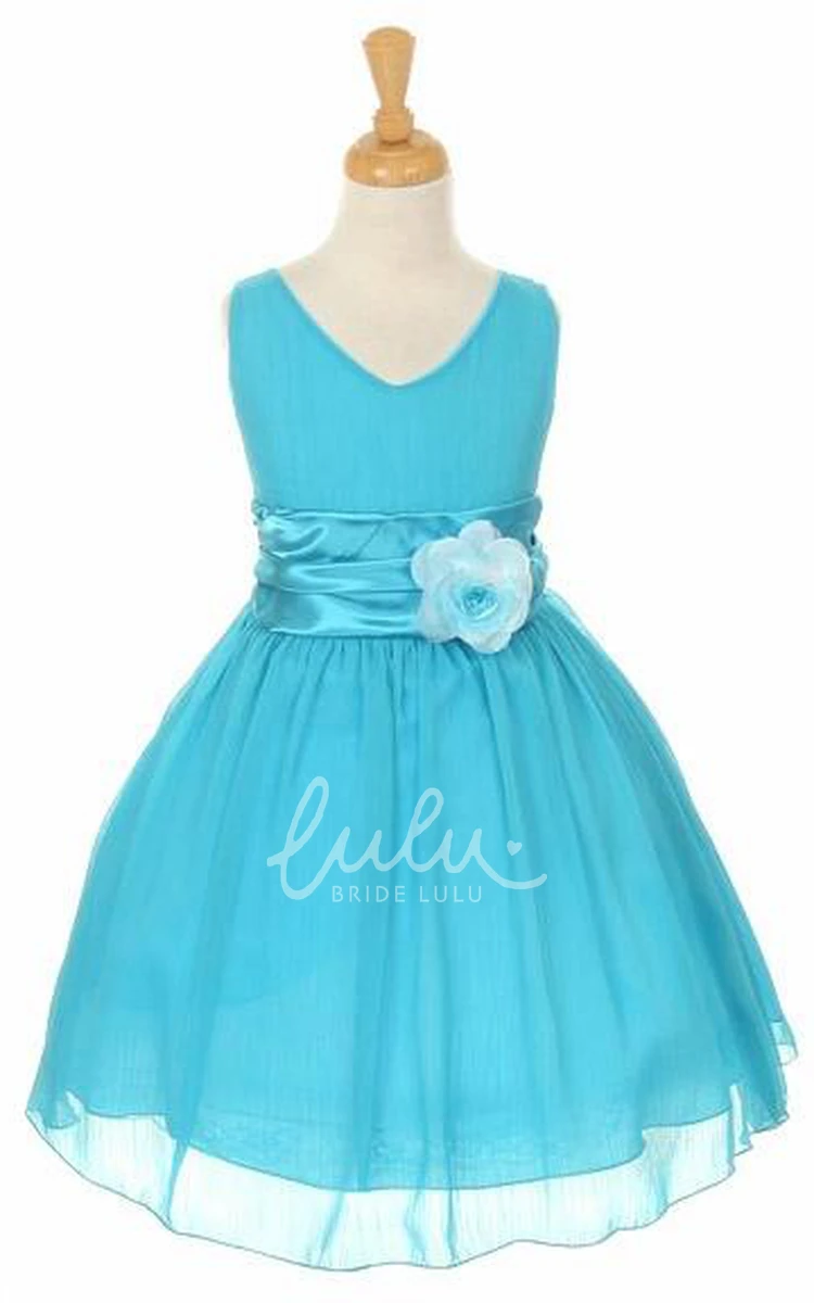 Tiered Chiffon V-Neck Flower Girl Dress Knee-Length Modern