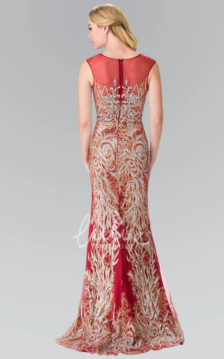 Sleeveless Sheath Jersey Dress with Beading and Sequins Flowy Evening Dress