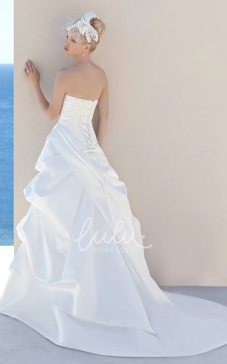 Satin Sweetheart A-Line Wedding Dress with Pick-Up Skirt Classy Bridal Gown