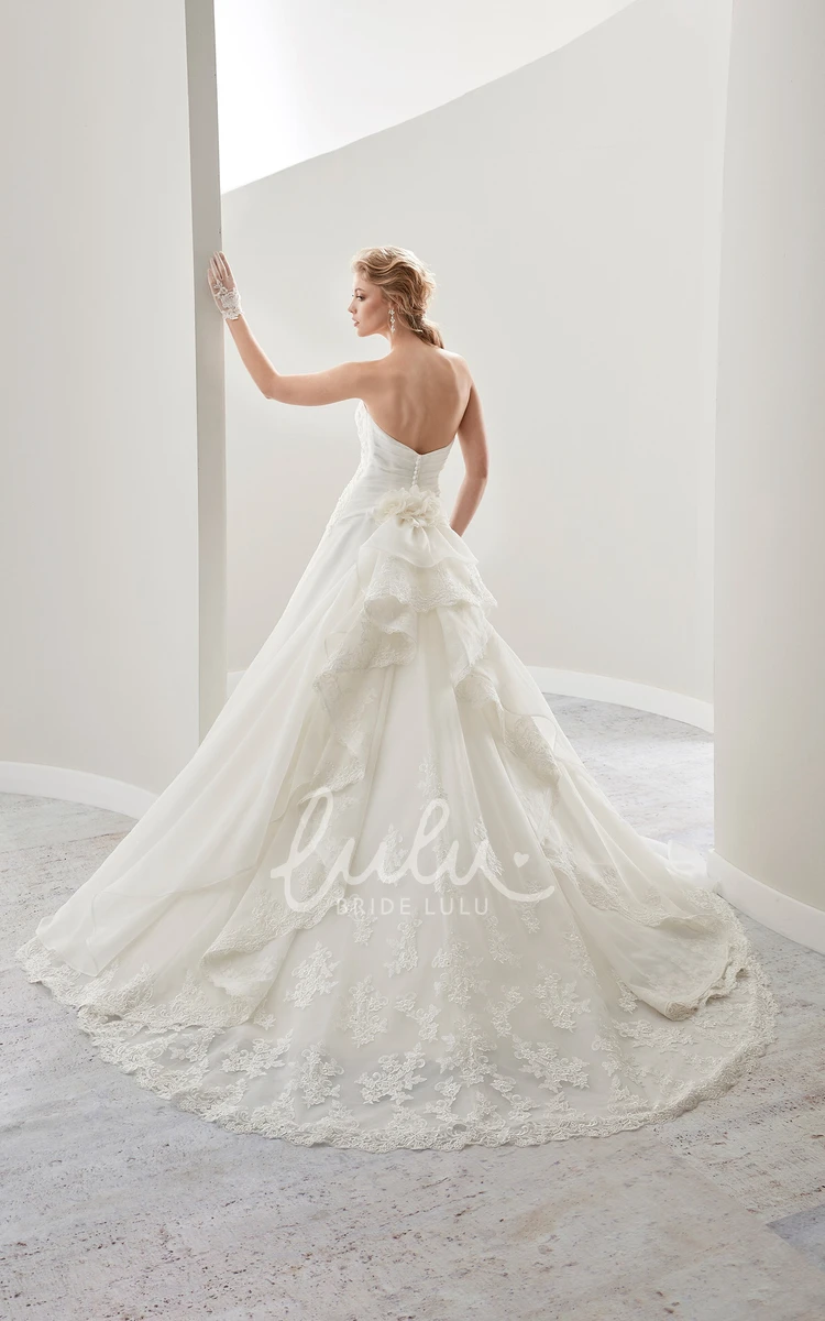 A-Line Wedding Dress with Side Appliques and Back Ruffles